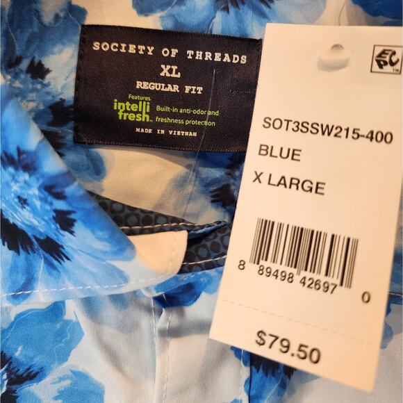 Men's New Blue Floral Shirt Button-Up Wrinkle Free Tropical Size XL - Picture 3 of 11